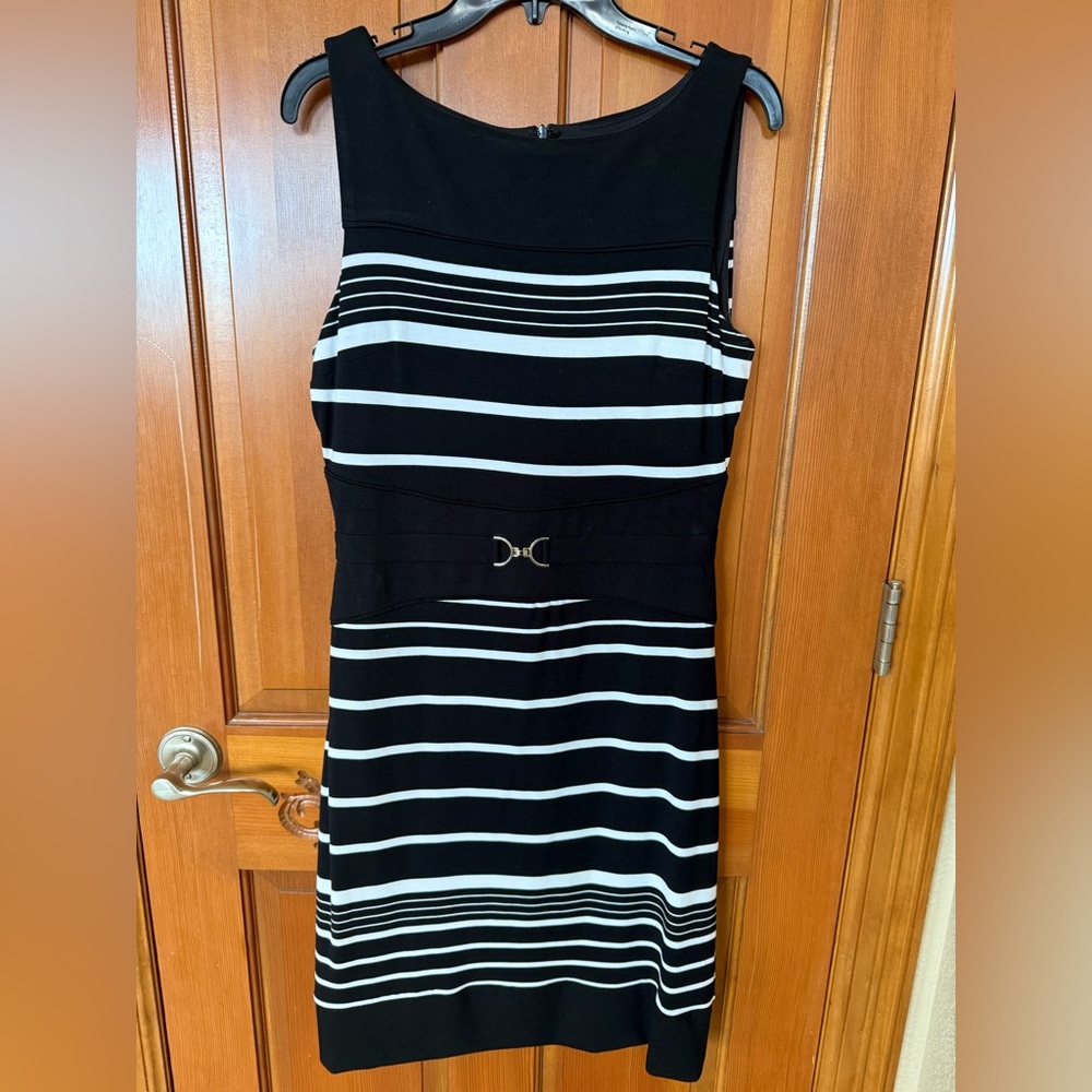 White House Black Market Black and White Striped Midi Dress